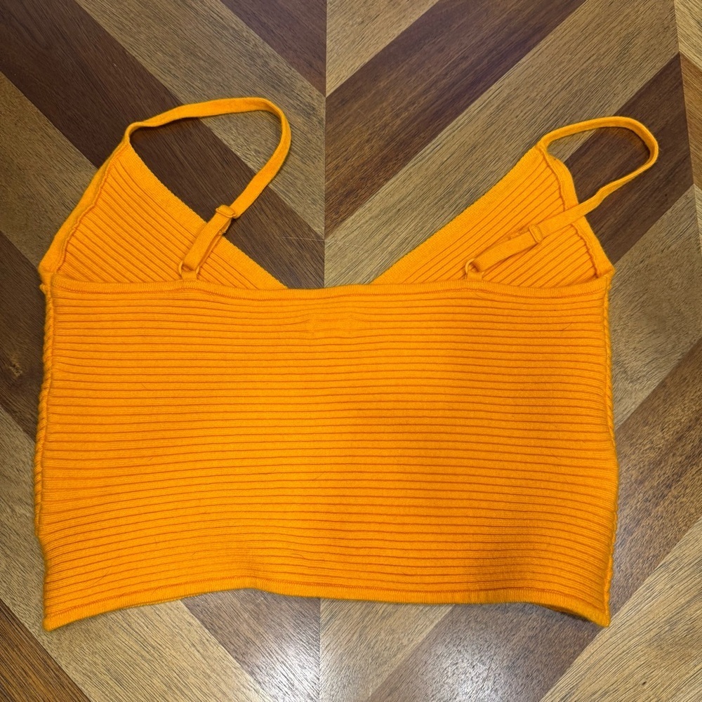 Orange Ribbed Wrap Crop Tank Top - Picture 3 of 6